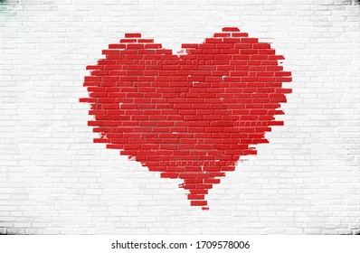 Heart painted on a brick wall vector illustration of love