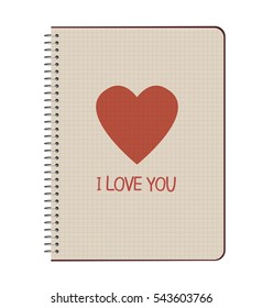 Heart painted on the sheet of a notebook. Vector Illustration