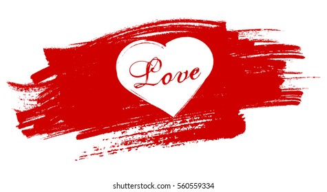 Heart painted over red brush strokes. Expression of deep feeling of love. Vector illustration for st. Valentine's Day