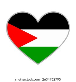 Heart Palestine flag. Palestine love icon. Vector illustration.

