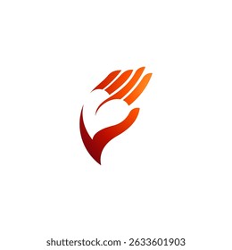 Heart in palm hand logo with simple design concept