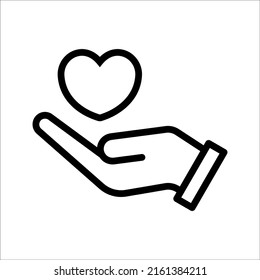 Heart in the palm of a vector data icon, on a white background. eps 10.