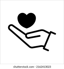 Corazón en la palma de un icono de datos vectoriales, sobre un fondo blanco. 10.