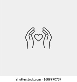 Icono de vector plano del corazón en las palmas. Icono de vector plano humano