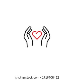 Corazón en palmas icono de vector plano. Icono de vector plano humano