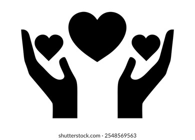 Heart in palms flat vector icon. Human flat vector icon, heart in human hands, thank you icon, heart and hand icon