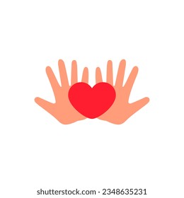 Heart in the palms. Two hands hold a heart in open palms.