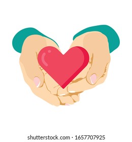 Corazón en las palmas .Vector gráficos.