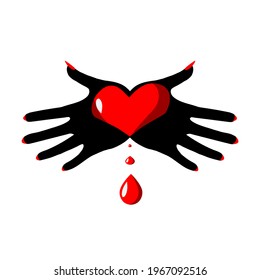 Corazón en las palmas de las manos sangrando imagen demoníaca amor pasión