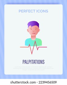 Icono de gradiente plano de palpitación cardíaca. Insuficiencia cardíaca, dificultad para respirar, arritmia, síndrome de larga duración. Ilustración vectorial.
