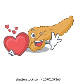 With Heart Pancreas Mascot Cartoon Style