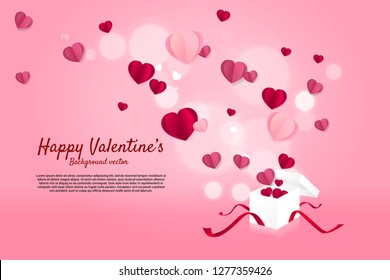 Heart paper art flying from gift box background concept. valentine's day and love theme banner and poster