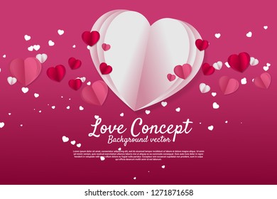 Heart paper art flying graphic background concept. valentine's day and love theme banner and poster