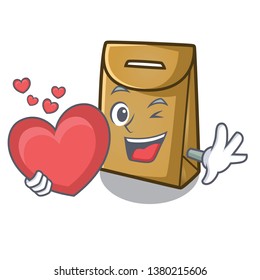 With heart paper bag in the cartoon shape