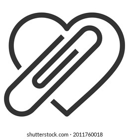 Heart Paper Clip Line Icon Vector .