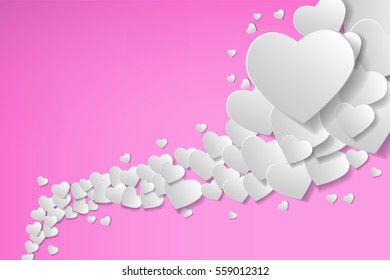 Heart paper craft in trail stream shape on the pink background. Concept design for Valentine day or love event in vector illustration format