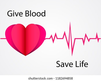 Heart with paper cut effect. Give Blood Save life. Vector illustration