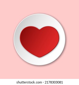 Heart paper cut icon. Volumetric white round template with red gradient heart. Best for web, social media and mobile apps. EPS 10.