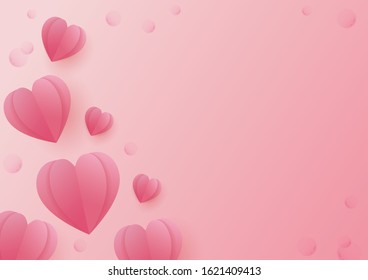 Heart paper flying on pink background. Vector symbols of love in shape of heart for Happy Women's, Mother's, Valentine's Day, birthday greeting card design