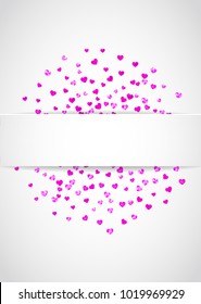 Heart paper frame for Valentine day with glitter. February 14th day. Vector confetti for heart paper frame template. Grunge hand drawn texture. Love theme for poster, gift certificate, banner.