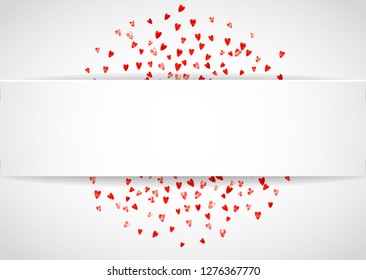 Heart paper frame for Valentine day with glitter. February 14th day. Vector confetti for heart paper frame template. Grunge hand drawn texture. Love theme for party invite, retail offer and ad.