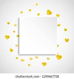 Heart paper frame for Valentine day with glitter. February 14th day. Vector confetti for heart paper frame template. Grunge hand drawn texture. Love theme for gift coupons, vouchers, ads, events.