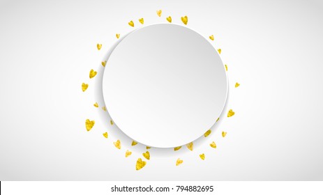 Heart paper label with gold glitter. February 14th day. Vector confetti with heart paper label. Festive white banner with hand drawn texture. Love theme for flyer, special business offer, promo