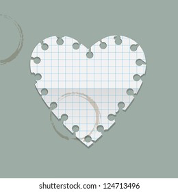 Heart paper note with coffee stains. Vector illustration