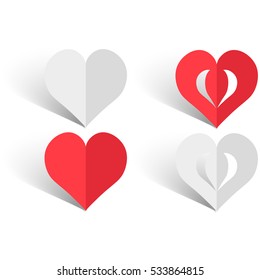 A heart. Paper heart. Origami. White and red isolation with shadow on white background. Vector illustration for web design.