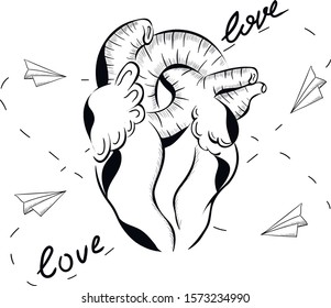Heart , paper planes , love vector isolated illustration on white background . Concept for cards , textile , print 