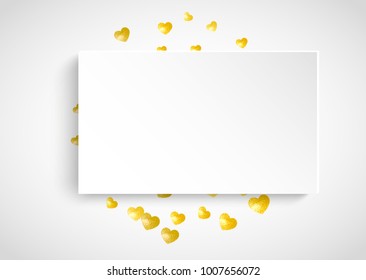 Heart paper plate with gold glitter. February 14th day. Vector confetti with heart paper plate. Festive white banner with hand drawn texture. Love theme for flyer, special business offer, promo