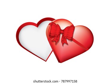 Heart paper red box template with ribbon isolated on white background. Valentine's day theme, Love iconic, Ideas for gift, art, design, decoration, concept, vector, EPS10.