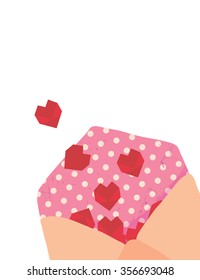Heart paper spreading from envelope