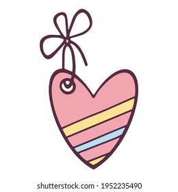 Heart paper tag icon. Hand drawn and outline illustration of Heart paper tag vector icon for web design
