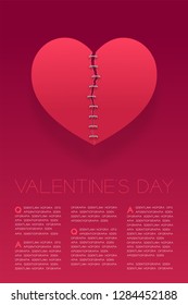 Heart paper tear repair by Staples, Valentine's day concept layout poster template design illustration isolated on white background with copy space