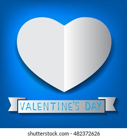 Heart from paper Valentines day blue card vector background eps 10