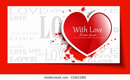 Heart from paper Valentines day card grunge background - vector illustration