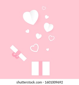 Heart Paper Vector. Gift box opened on valentines day With a white paper heart floating out for surprise.