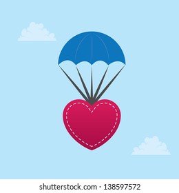 Heart parachuting down from the sky 