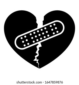 Heart with patch connecting two halves icon black color vector illustration flat style image