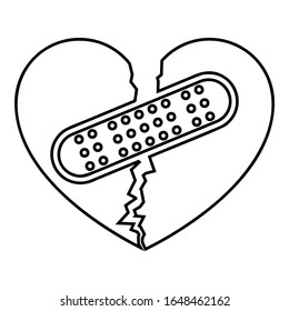 Heart with patch connecting two halves icon outline black color vector illustration flat style image
