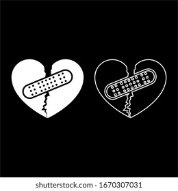 Heart with patch connecting two halves icon outline set white color vector illustration flat style image