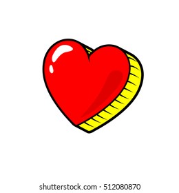 Heart patch. Love symbol. Valentine's Day sign isolated on white background. Fashion 80s-90s retro style. Pop art cool sticker, pin, badge. Vector cartoon illustration. Print card, web design, banner