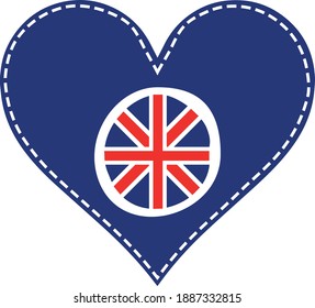 Heart in patchwork with the flag symbol of the country of Great Britain