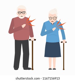 Heart patient elderly male and female illustration, Chest patients icon,  Medicine sign icon