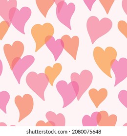 Heart pattern background. Cute vector seamless repeat pattern design of pink and red hand drawn love hearts. Cute Valentine design resource. Love illustration.