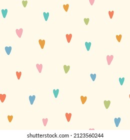 Heart pattern background. Cute vector seamless repeat pattern design of textured hand drawn love hearts. Cute Valentine design resource.