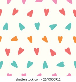 Heart pattern background. Cute vector seamless repeat pattern design of textured hand drawn love hearts. 