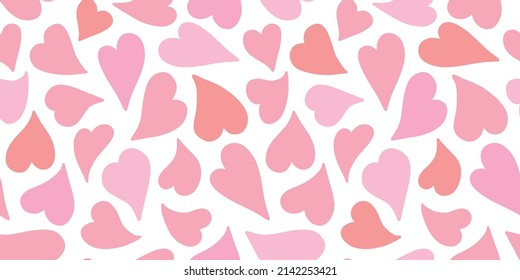 Heart pattern banner background, seamless repeat of vector love hearts in pink. Valentines border design resource.