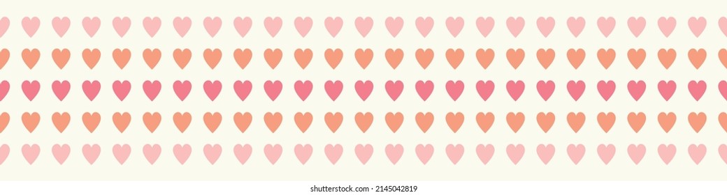 Heart pattern banner background, seamless repeat of vector love hearts in pink. Valentines border design resource.